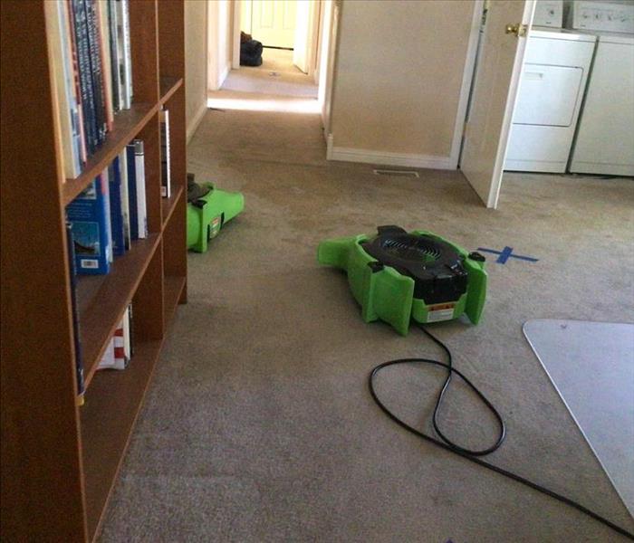 water damage carpet being dried with fans